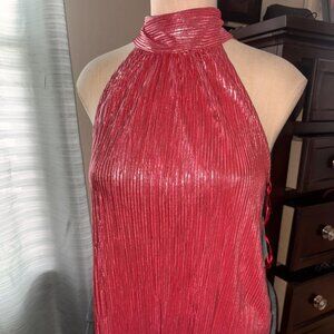 CECE LARGE crinkled High Neck Hot Pink Metallic Blouse NWT valentines day